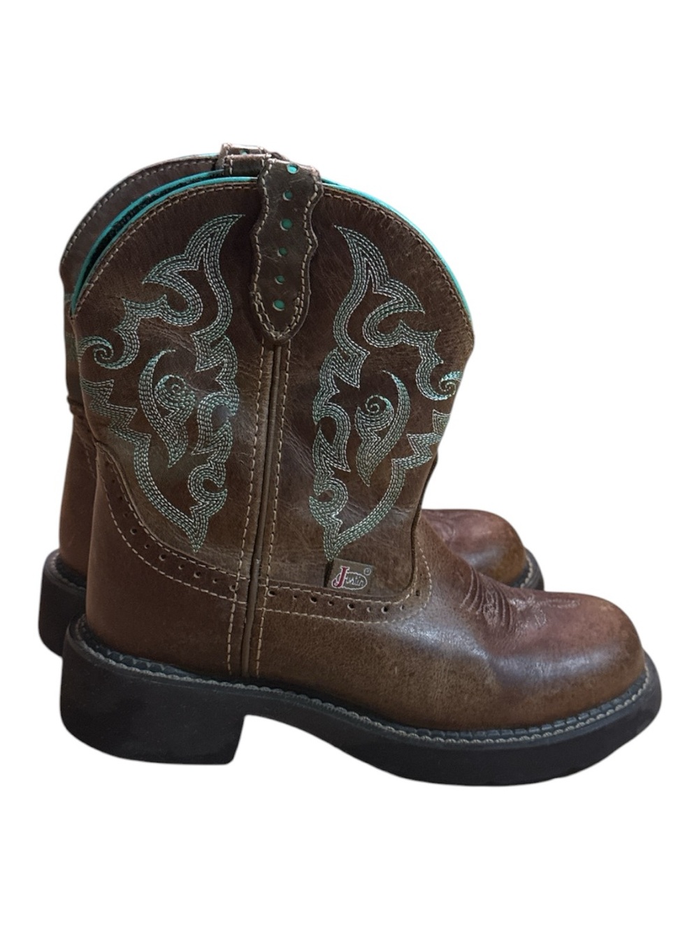 Justin Women's Gypsy 9in. Cowboy Boot Size 6.5 Brown and Turquoise western - Picture 2 of 6